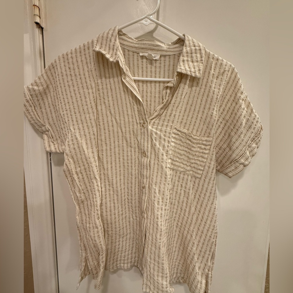 Blu Pepper Cream Striped Short-Sleeve Button-Up Shirt